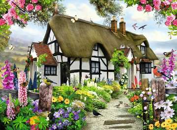 Dit is een foto van het spel Idyllische cottage - 500 stukjes te koop bij Speldorado Spellenwinkel Delft