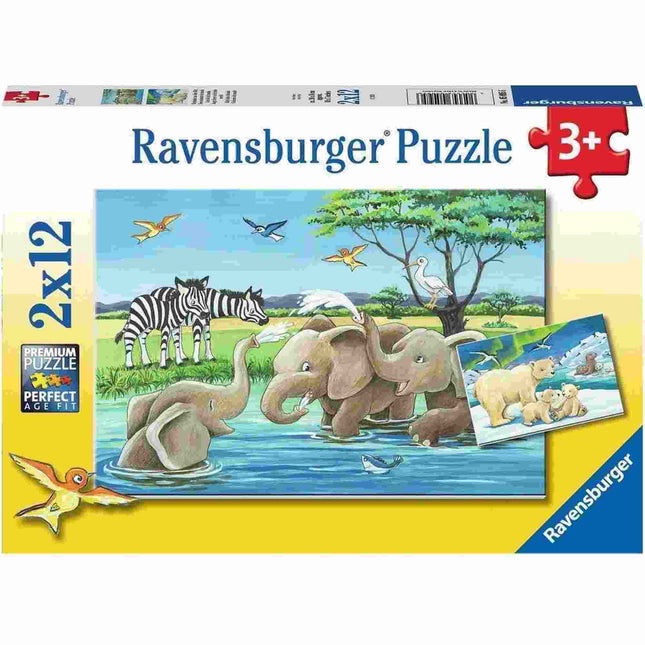 Dit is een foto van het spel Jonge dieren uit de hele wereld - 2 x 12 stukjes te koop bij Speldorado Spellenwinkel Delft