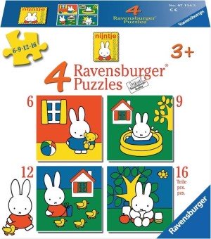Dit is een foto van het spel nijntje 6+9+12+16 stukje -4 Puzzels 6/9/12/16 stukjes te koop bij Speldorado Spellenwinkel Delft