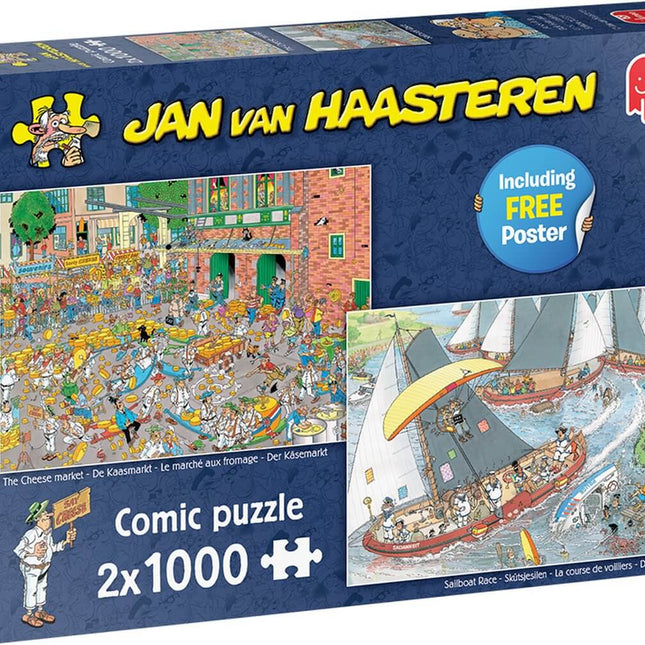 Dit is een foto van het spel De Kaasmarkt & Skûtsjesilen - Puzzel - 2x stukjes - Jan van Haasteren te koop bij Speldorado Spellenwinkel Delft