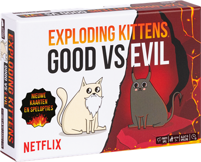 Dit is een foto van het spel Exploding Kittens Good VS Evil  NL te koop bij Speldorado Spellenwinkel Delft