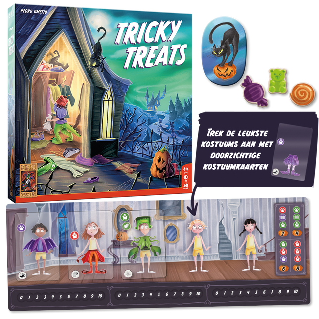 Kostuumkaarten in Tricky Treats – spelers combineren outfits om snoep te scoren