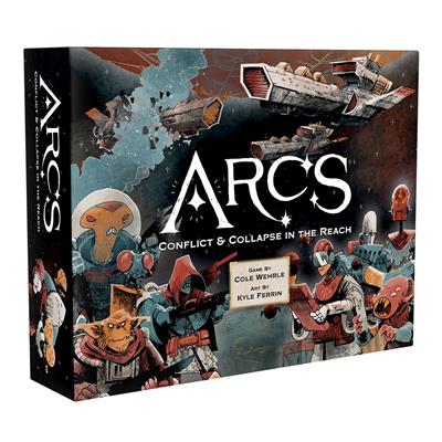 Arcs speelbord met kaarten en schepen – trick-taking actie in een epische space-opera strategie.