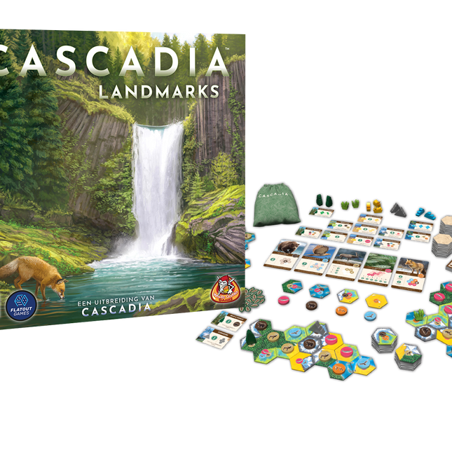 Dit is een foto van het spel Cascadia Landmarks te koop bij Speldorado Spellenwinkel Delft