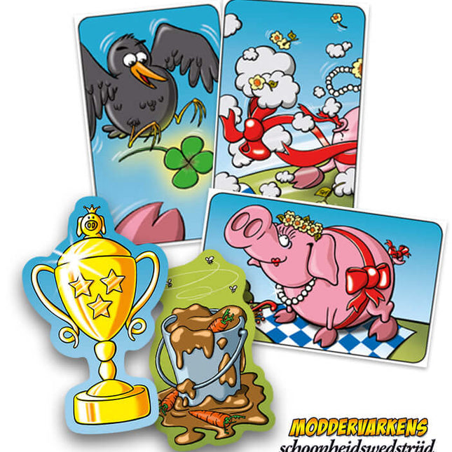Dit is een foto van het spel Moddervarkens schoonheidswedstrijd te koop bij Speldorado Spellenwinkel Delft