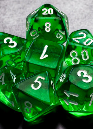 Translucent Mini-Polyhedral Green/white Dobbelsteen Set (7 stuks)