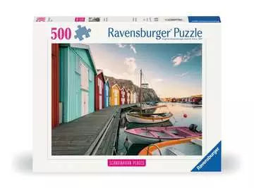 Dit is een foto van het spel Bootshäuser in Smögen, Schweden - 500 stukjes te koop bij Speldorado Spellenwinkel Delft