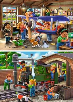 Dit is een foto van het spel Airplane & Train repair - 2x24 stukjes te koop bij Speldorado Spellenwinkel Delft