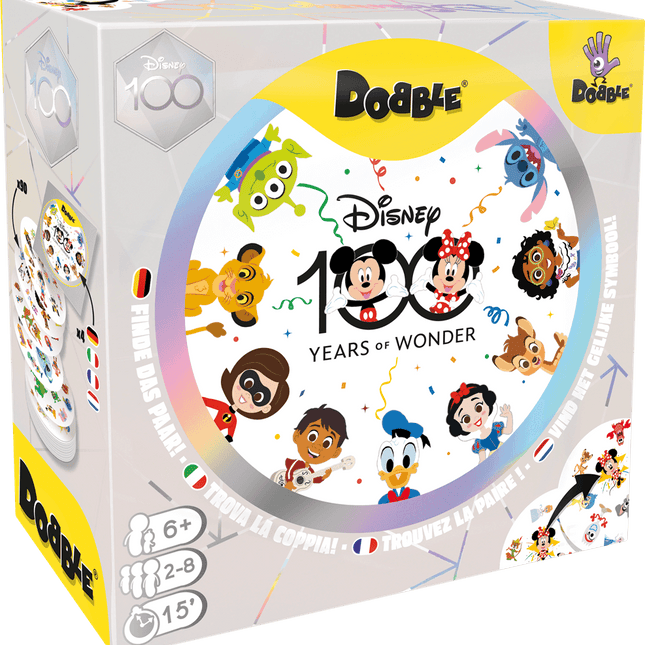Dit is een foto van het spel Dobble Disney 100th Anniversary NL te koop bij Speldorado Spellenwinkel Delft