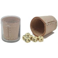 Dobbelen  Dobbelbeker-set mini 5 cm. naturel leder. - Kunststof - uitvoering