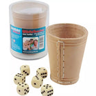 Leder-Würfelbecher natur 9 cm + 6 Würfel
