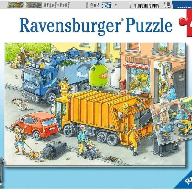 Dit is een foto van het spel Vuilniswagen en sleepwagen - 2x24 stukjes te koop bij Speldorado Spellenwinkel Delft