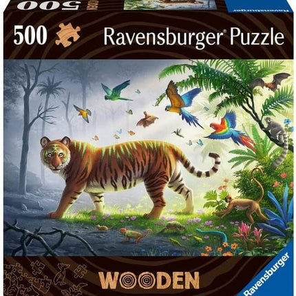 Dit is een foto van het spel Tijger in de jungle 500p - Houten puzzels volwassenen, 500 stukjes te koop bij Speldorado Spellenwinkel Delft
