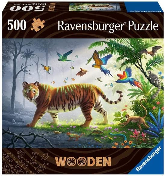 Dit is een foto van het spel Tijger in de jungle 500p - Houten puzzels volwassenen, 500 stukjes te koop bij Speldorado Spellenwinkel Delft