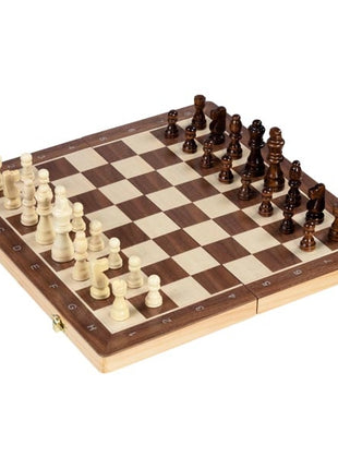 Schaakspel in een houten koffer met scharnieren - groot