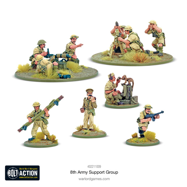 Dit is een foto van het spel 8th Army Support Group (HQ, Mortar & MMG) te koop bij Speldorado Spellenwinkel Delft