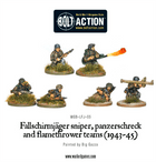 Dit is een foto van het spel Fallschirmjager sniper, panzerschreck and flamethrower teams (1943-45) - En - Bolt Action te koop bij Speldorado Spellenwinkel Delft