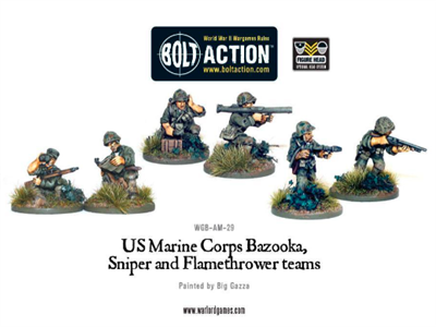 USMC BAZOOKA, SNIPER AND FLAMETHROWER TEAMS -  Bolt Action voor Bolt Action - amerikanen infantry schaal 1:58 miniatuur