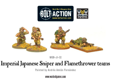 Dit is een foto van het spel IMPERIAL JAPANESE SNIPER AND FLAMETHROWER TEAMS -  Bolt Action te koop bij Speldorado Spellenwinkel Delft