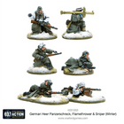 Dit is een foto van het spel German Heer Panzerschreck, Flamethrower & Sniper teams (Winter) - En - Bolt Action te koop bij Speldorado Spellenwinkel Delft