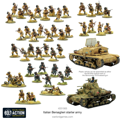 Dit is een foto van het spel Italian Bersaglieri Starter Army te koop bij Speldorado Spellenwinkel Delft