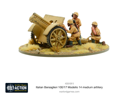 Dit is een foto van het spel Italian Bersaglieri 100/17 Modello 14 Medium Artillery te koop bij Speldorado Spellenwinkel Delft