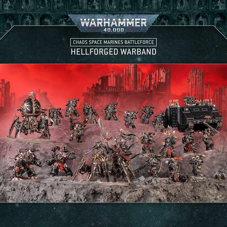 Dit is een afbeelding van het miniatuur Chaos Space Marines: Hellforged Warband voor het spel Warhammer, te koop bij Tabletop Miniature Wargames spellenwinkel Speldorado in delft