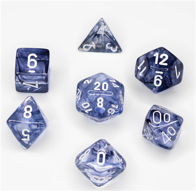 Dit is een foto van het spel Nebula Black/white PolyDice Dobbelsteen Set (7 stuks) te koop bij Speldorado Spellenwinkel Delft