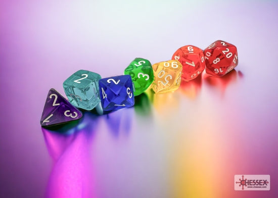 Dit is een foto van het spel Prism Translucent GM & Beginner Player PolyDice Dobbelsteen Set (7 stuks) te koop bij Speldorado Spellenwinkel Delft