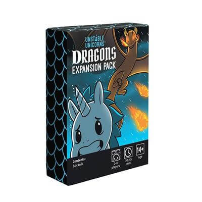 Dit is een foto van het spel Unstable Unicorns Dragons Exp. EN te koop bij Speldorado Spellenwinkel Delft