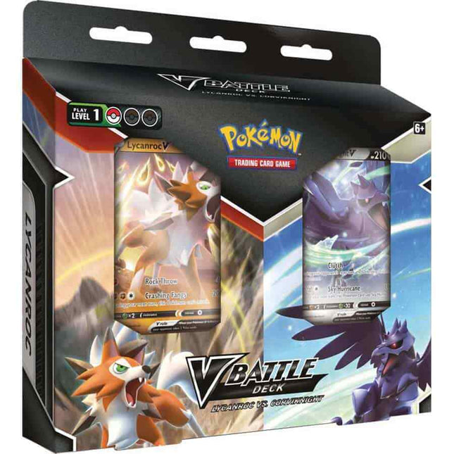Dit is een foto van het spel Pokémon TCG: V Battle Deck: Lycanroc vs. Corviknight te koop bij Speldorado Spellenwinkel Delft