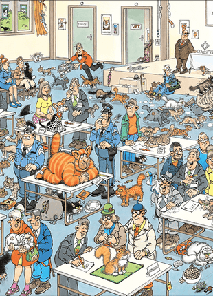 Dit is een foto van het spel De Kattenshow  -Jan van Haasteren te koop bij Speldorado Spellenwinkel Delft