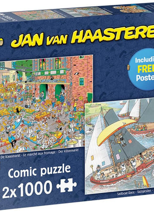 Dit is een foto van het spel De Kaasmarkt & Skûtsjesilen - Puzzel - 2x stukjes - Jan van Haasteren te koop bij Speldorado Spellenwinkel Delft