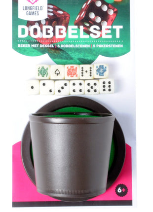 Poker  Pokerbeker met Deksel, 5 Pokerdobbelstenen en D6 Dobbelsteen Set (6 stuks) - Kunststof - uitvoering
