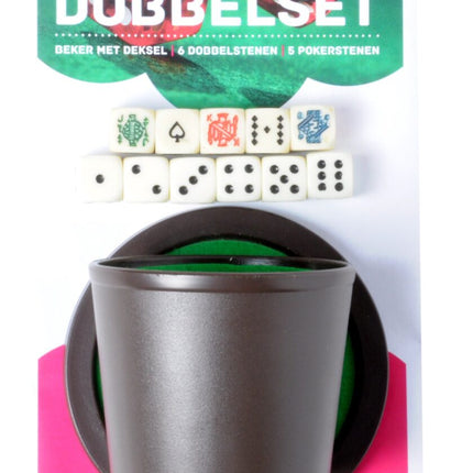 Pokerbeker met Deksel, 5 Pokerdobbelstenen en D6 Dobbelsteen Set (6 stuks)