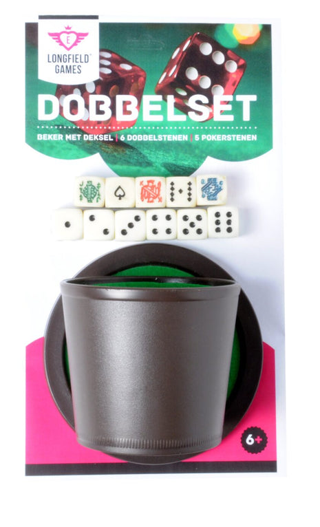 Poker  Pokerbeker met Deksel, 5 Pokerdobbelstenen en D6 Dobbelsteen Set (6 stuks) - Kunststof - uitvoering