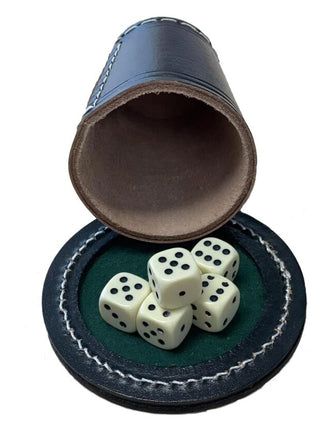 Poker  Pokerbeker met Deksel Zwart Leder met Dobbelstenen 16mm (doorsnede 7 cm) - Kunststof - uitvoering