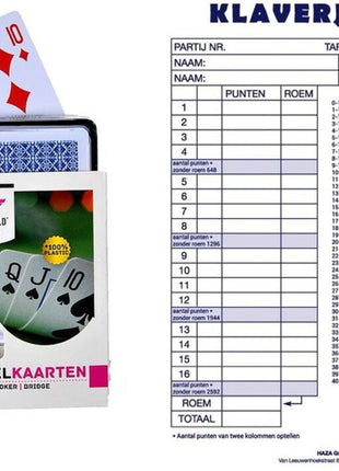 Speelkaarten  Klaverjas scoreblok 50 vellen - A5 formaat - Kunststof - uitvoering