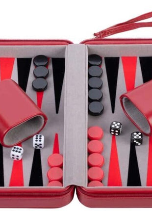 Backgammon 9". rode zipper. grijs/ zwart/ rood