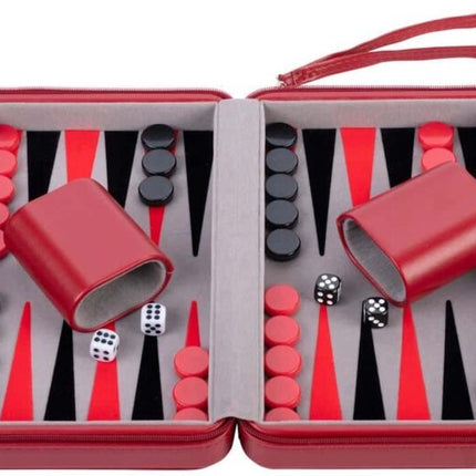 Backgammon 9". rode zipper. grijs/ zwart/ rood