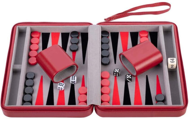 Backgammon 9". rode zipper. grijs/ zwart/ rood