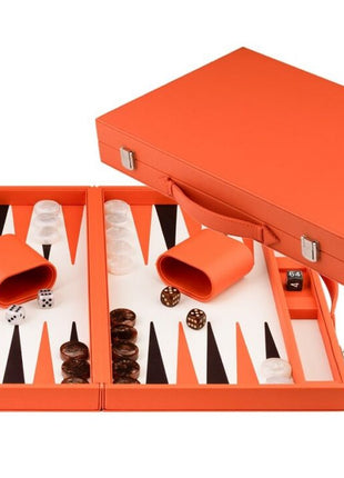 Backgammon 18" Oranje In Kunstlederen Koffer
