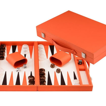 Backgammon 18" Oranje In Kunstlederen Koffer