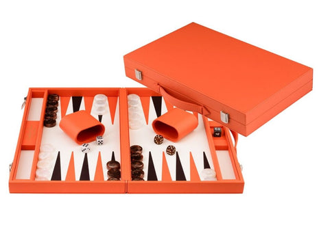 Backgammon 18" Oranje In Kunstlederen Koffer