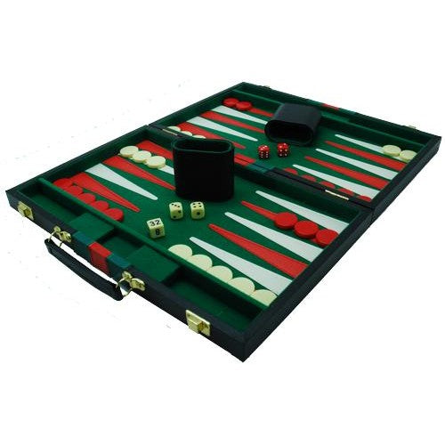 Backgammonkoffer 38 Cm.Zwart Groen Rood