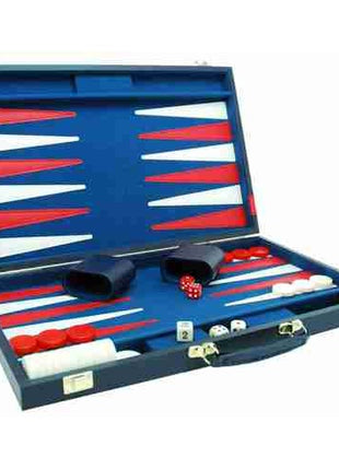 Backgammon blauw met rode bies