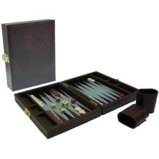 Backgammonkoffer magnetisch bruin 23x17