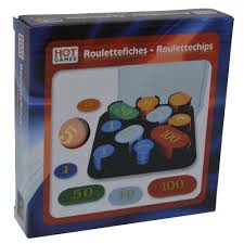 Roulettefiches 100 st. goudkleurig bedrukt cassette