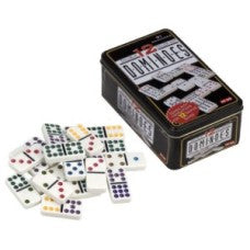 Dit is een foto van het spel Longfield Games Domino Dubbel 12 in blik punten kleur. te koop bij Speldorado Spellenwinkel Delft