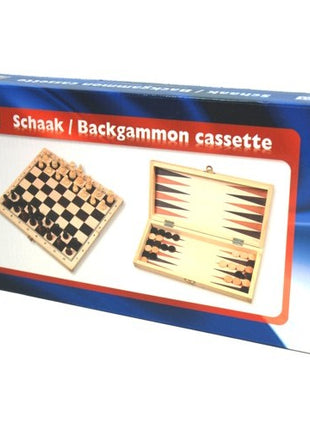Backgammon  Schaak /Backgammon  klapcassette  29cm.m.stukken - Hout - uitvoering